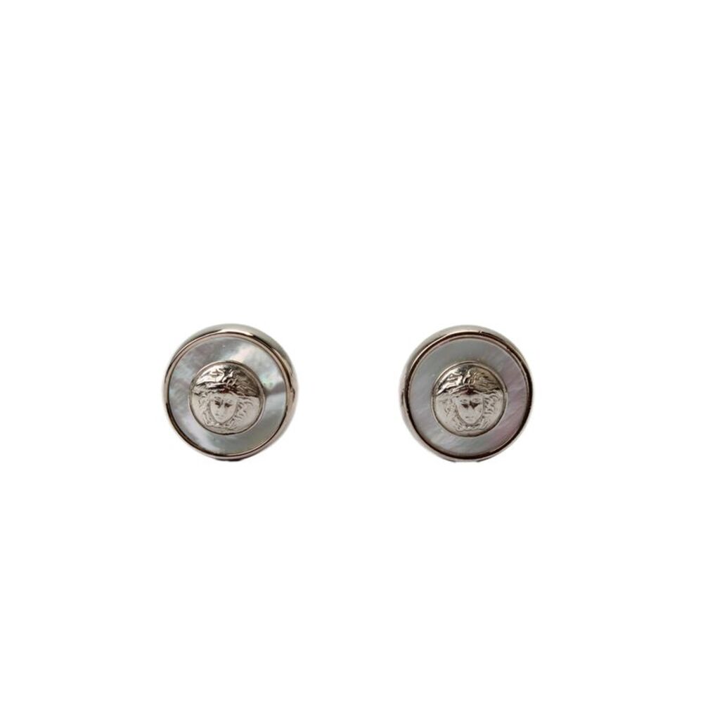 Gianni Versace Mens Silver Tone Mother of Pearl Medusa Round Cufflinks